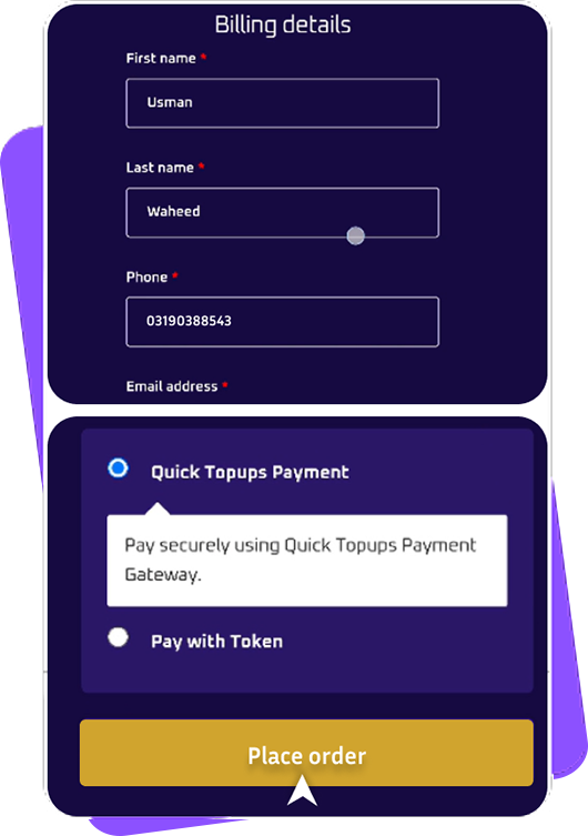 QuickTopups Payment Method Enter Details QuickTopups Payment Method Enter Details